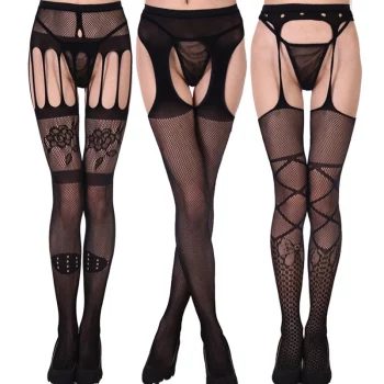 Women Sexy Pantyhose Female Black Lace Fishnet Tights Lady Thigh High Stocking Jacquard Sheer Hosiery Stockings Sexy Lingerie